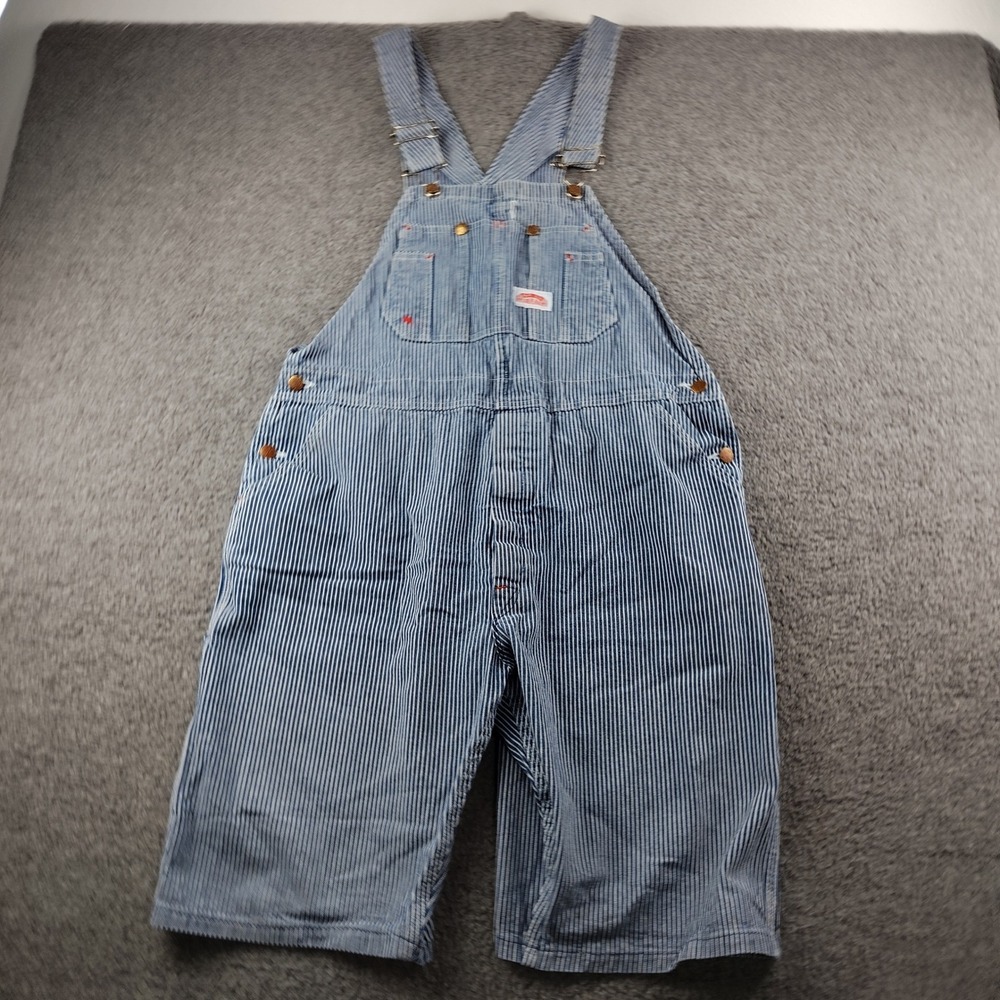 Round House Hickory Stripe Denim Bib Overalls Mens 38x11 Shortalls EUC